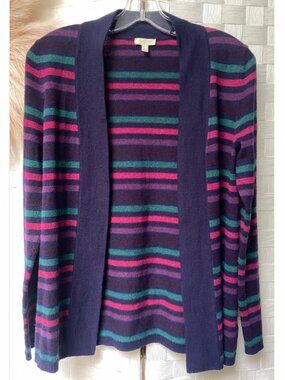 Talbots Striped Lambswool Blend Cardigan Sweater Size P